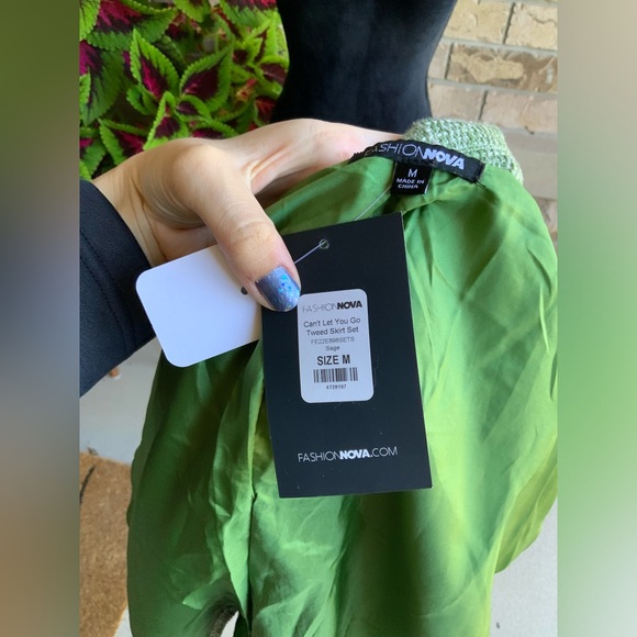 FASHION NOVA Can’t Let You Go Tweed Skirt Matching Set Sage Green SZ Medium NEW - Picture 12 of 16